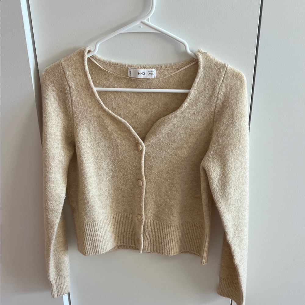 Mango Tan Button-Up Cardigan